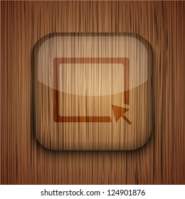 Vector wooden app icon on wooden background. Eps10