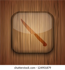 Vector wooden app icon on wooden background. Eps10