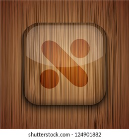 Vector wooden app icon on wooden background. Eps10