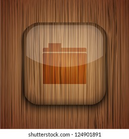 Vector wooden app icon on wooden background. Eps10