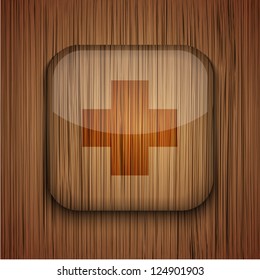 Vector wooden app icon on wooden background. Eps10