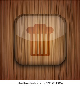 Vector wooden app icon on wooden background. Eps10