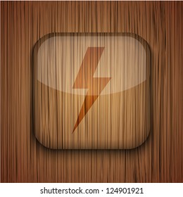 Vector wooden app icon on wooden background. Eps10