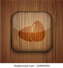 Vector wooden app icon on wooden background. Eps10