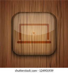 Vector wooden app icon on wooden background. Eps10