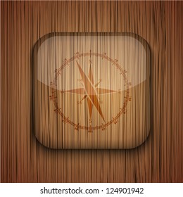 Vector wooden app icon on wooden background. Eps10