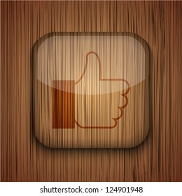 Vector wooden app icon on wooden background. Eps10