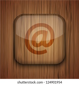 Vector wooden app icon on wooden background. Eps10