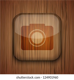 Vector wooden app icon on wooden background. Eps10