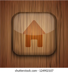Vector wooden app icon on wooden background. Eps10