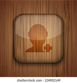 Vector wooden app icon on wooden background. Eps10