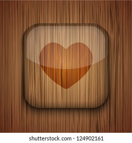 Vector wooden app icon on wooden background. Eps10