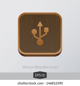 Vector wooden app icon on grey background