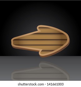 vector wooden arrow on black background with reflection. vector wood sign with arrow