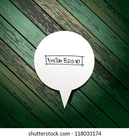 Vector wooden background with speech bubbles paper stick