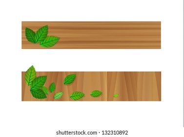 Vector wooden banners with leaves