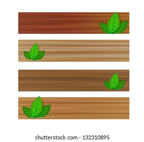 Vector wooden banners with leaves