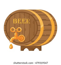 Vector wooden barrel with beer. Oktoberfest beer vector set. Design elements for marketing, advertising, promotion, branding and media. Flat cartoon illustration. Objects isolated on white background.