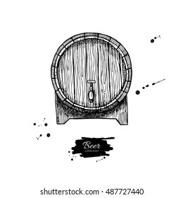 Vector wooden barrel. Hand drawn vintage  illustration in engraved style. Alcohol, wine, beer or whiskey old wood keg. Great for pub or restaurant menu, label, poster, logo.