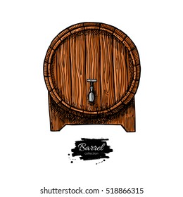 Vector wooden barrel. Hand drawn vintage  illustration in engraved style. Alcohol, wine, beer or whiskey old wood keg. Great for pub or restaurant menu, label, poster, logo.
