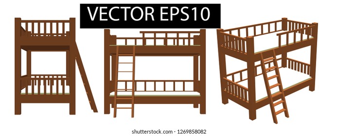 Vector wooden bed two layers