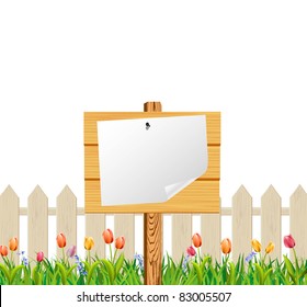 vector wooden billboard in flower garden