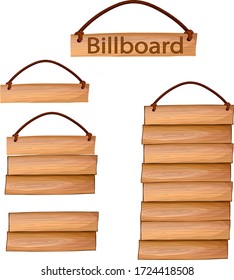 Vector wooden board notice on a hanging rope