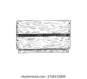 Vector wooden box, graphic hand drawn isolated illustration. Vintage storage crate perfect for farmhouse, pantry, or harvest themes. Vintage container ideal for cottage, boho, or autumn sketch