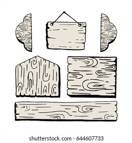 Vector wooden brown tablets isolated on white background. Stylized wood texture. Place for your text