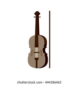 Vector wooden brown violin and bow with. Musical instrument. Philharmonic classical violin isolated on white background