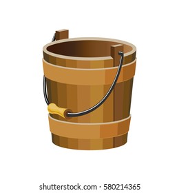 Vector wooden bucket on white background