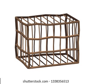 Vector wooden cage with layered structure. You can put different objects inside of it.