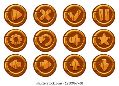 Vector wooden collection kit buttons for Ui Game