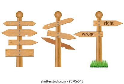 Vector of wooden crossroad signs on white