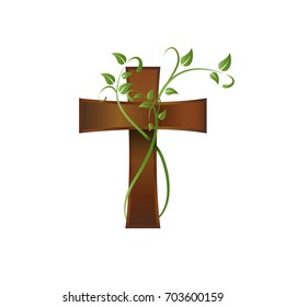 Vector wooden crucifix, rood and climbing plant