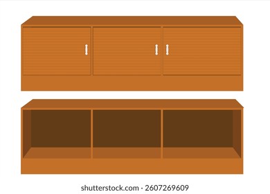 Vector wooden cupboard. Wooden wardrobe furniture for bedroom