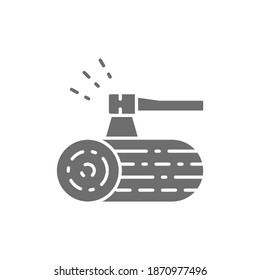 Vector wooden deck and ax grey icon.