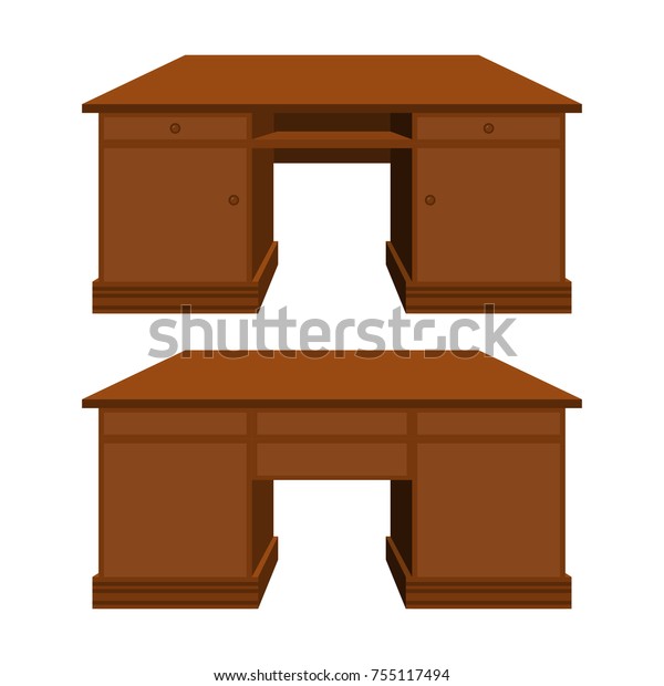 Vector Wooden Desk Perspective Back Front Stock Vector Royalty