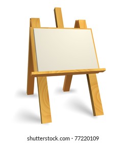 Vector wooden easel with blank canvas
