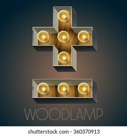 Vector wooden electric light up lamp alphabet in hard font. Symbol 6