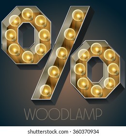 Vector wooden electric light up lamp alphabet in hard font. Symbol 5