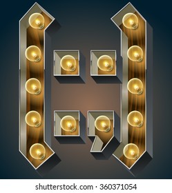 Vector wooden electric light up lamp alphabet in hard font. Symbol 8