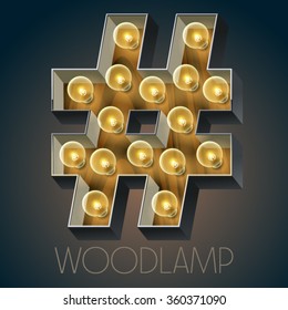 Vector wooden electric light up lamp alphabet in hard font. Symbol 1