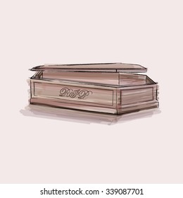 Vector wooden empty coffin illustration