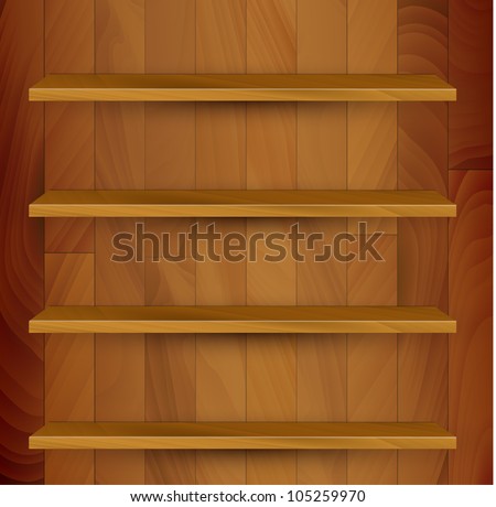 Vector wooden empty realistic bookcase illustration