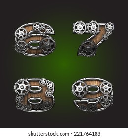 vector wooden figure with gears alphabet set
