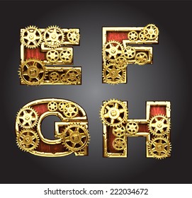 vector wooden figure with gears alphabet set