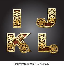 vector wooden figure with gears alphabet set