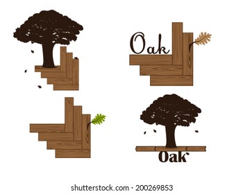 Vector wooden floor with tree and leaf growing from it