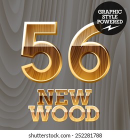 Vector wooden font with golden border. Numbers 5 6